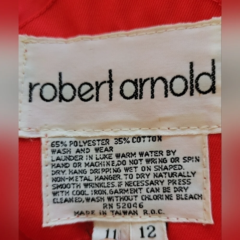 Vintage Robert Arnold Red Belted Button Down Short Trench Coat-Size 11/12